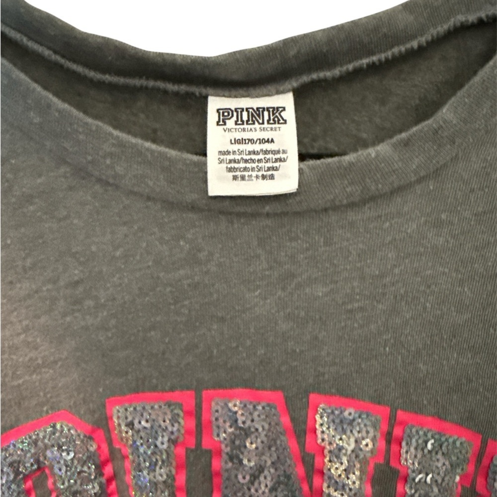 PINK Victoria’s Secret Sequin Logo Gray Long Sleeve Top Large - Picture 4 of 6